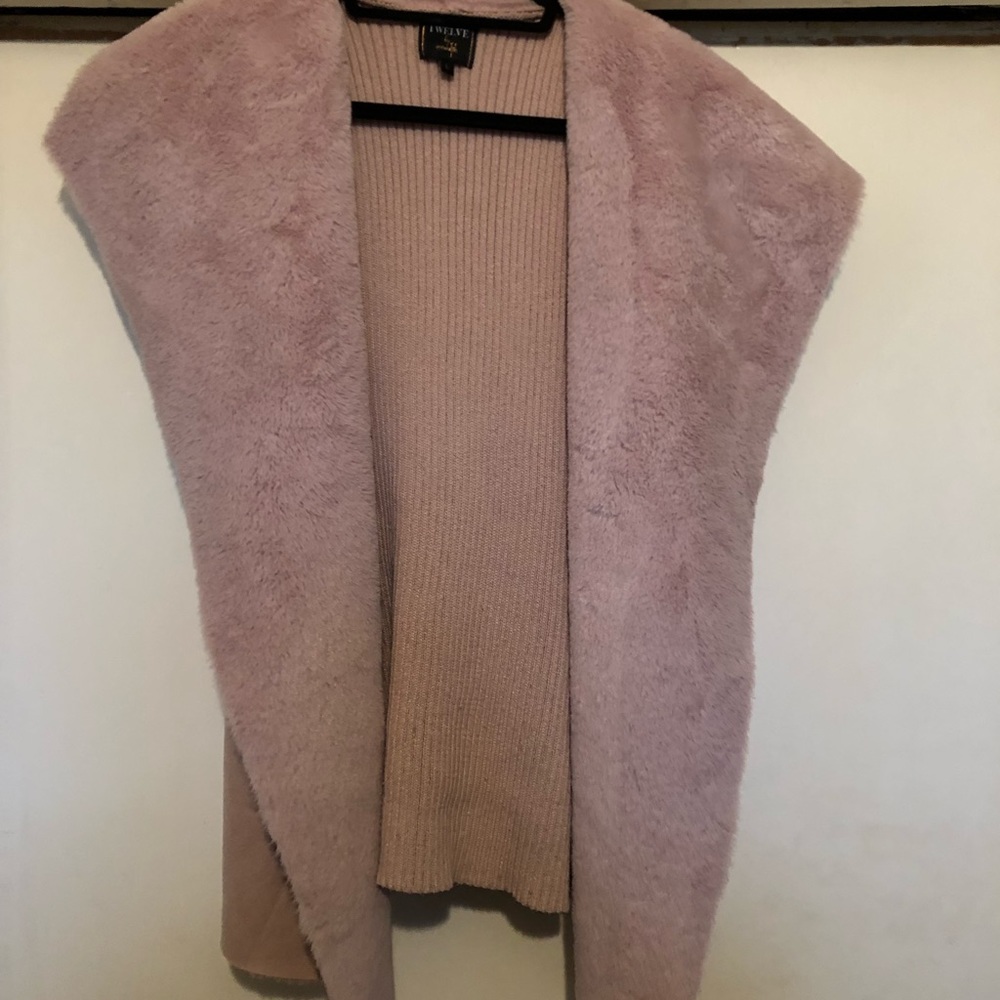 Millennial pink faux fur, suede, and knit vest